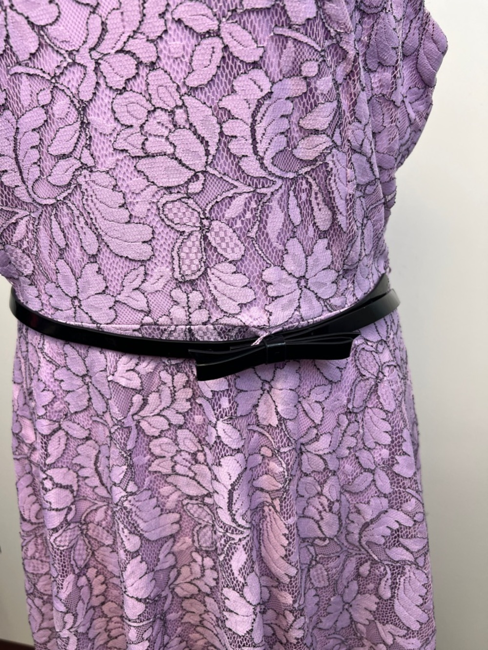 ELLE Purple Chic Lace Halter Neck Flowy Lined Dress with Black Bow Belt Size XXL - Picture 7 of 15